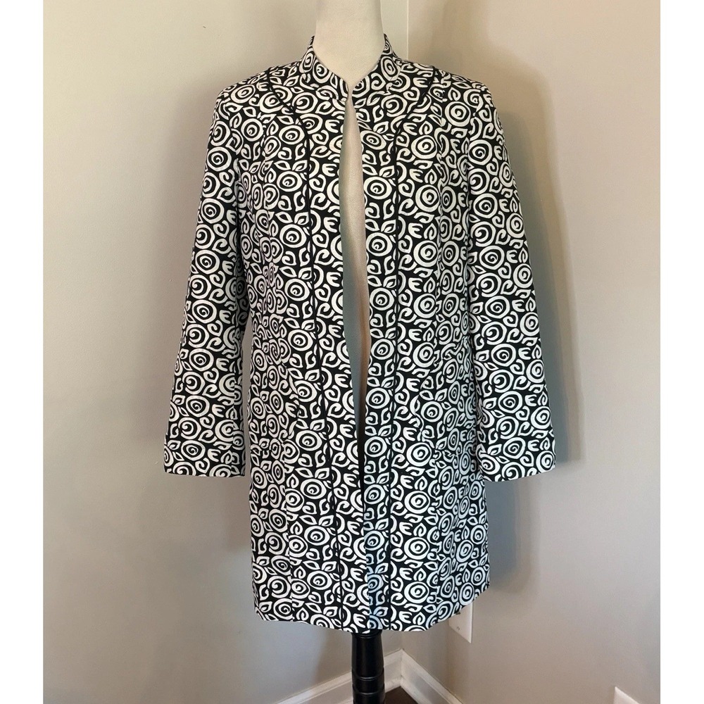 VTG Sigrid Olsen Silk Blend Graphic Swirl Jacket Y2K Black White Size 6 Pristine